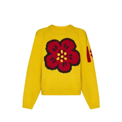 Kenzo Flower Cotton And Wool Sweater In Yellow