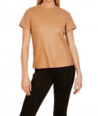 Dolce Cabo Vegan Leather Short Sleeve Tee In Gold In Brown