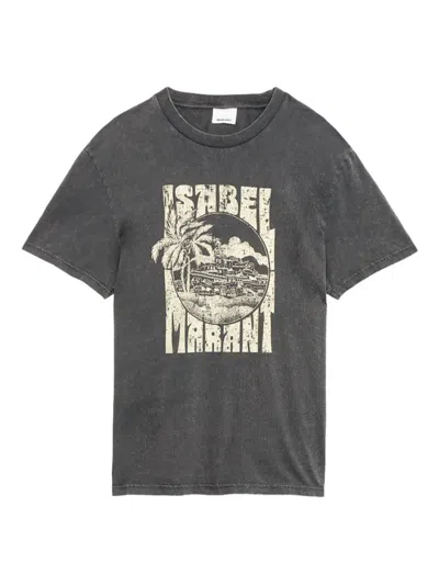 Isabel Marant Graphic Print Crewneck Short Sleeve T-shirt In Gray