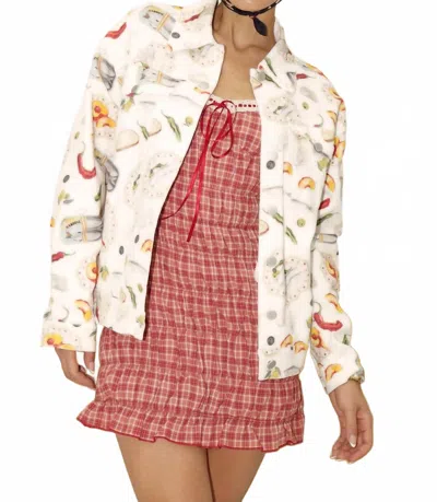Bailey Rose Playful Picnic Denim Jacket In Beige In Multi