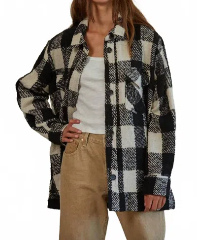 By Together Women's Woven Wool Polyester Button Down Shirt Jacket In Natural Black In Black