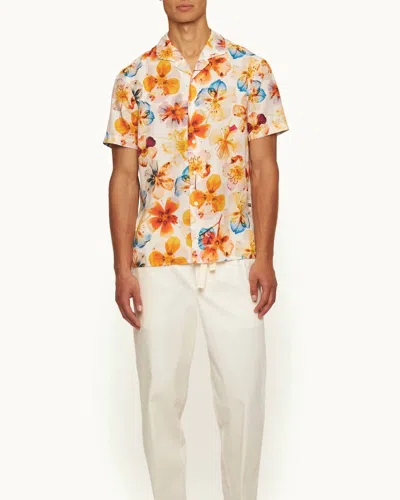 Orlebar Brown Hibbert Oshibana Shirt In White Sand In Multi