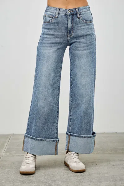 Truedames Mid Rise Cuffed Jeans With Stretch In Blue