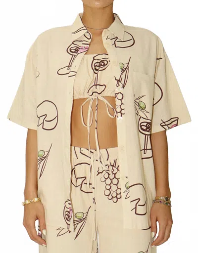 Veda Cocktail Hour Button Up Top In Beige In Neutral