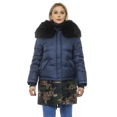 Mr & Mrs Italy Blue Poly Parka With Hood For Women In Blue