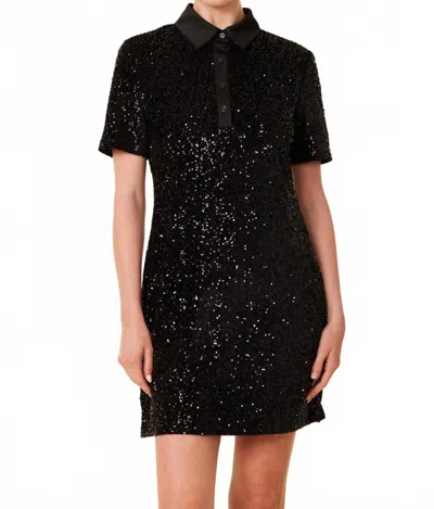 Dolce Cabo Sequin Polo Short Sleeve Dress In Black In Black