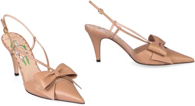 Valentino Bowow 85 Leather Slingback Pump In Nude