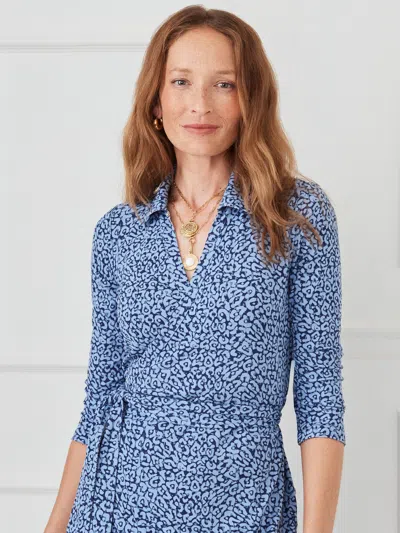 J.mclaughlin Women's Rumi Reversible Dress In Wild Fern Petit Leopard Off White/dark Blue In Blue