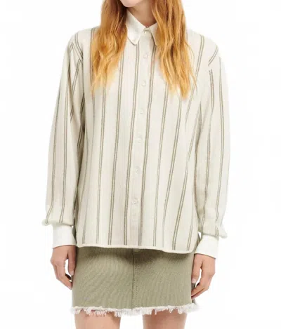 Barrie Long Sleeves Oxford Wide Stripe Shirt In White Green In Multi