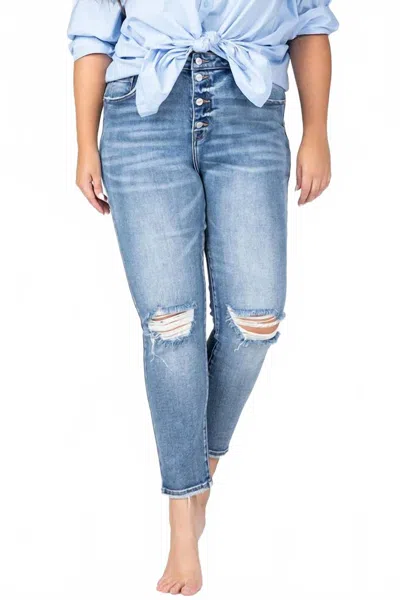 Ceros High Rise Distress Crop Skinny Jean - Curvy In Blue Denim In Blue