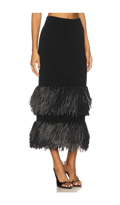 Aje Agave Knit Raffia Midi Skirt In Black