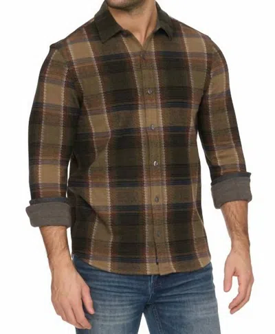 Flags & Anthem Crowley Long Sleeve Hero Knit Flannel Shirt In Olive Brown In Brown