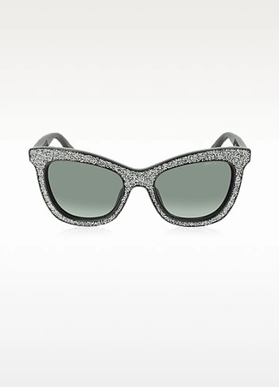 Jimmy Choo Flash/s F18hd Black Silver Glitter Women's Sunglasses