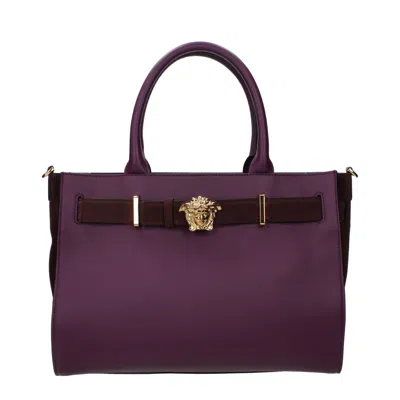 Versace Purple Leather Handbag In Purple