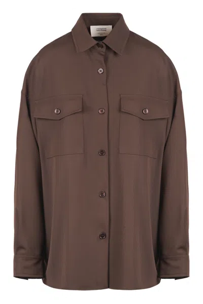 Weekend Max Mara Relaxed Linen Shirt Featuring Chest Pockets In Brown