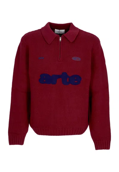 Arte Men's Sweater Logo Polo Bordeaux In Red