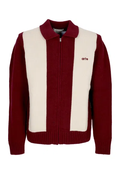 Arte Cardigan Man Logo Cardigan Bordeaux/cream In Red
