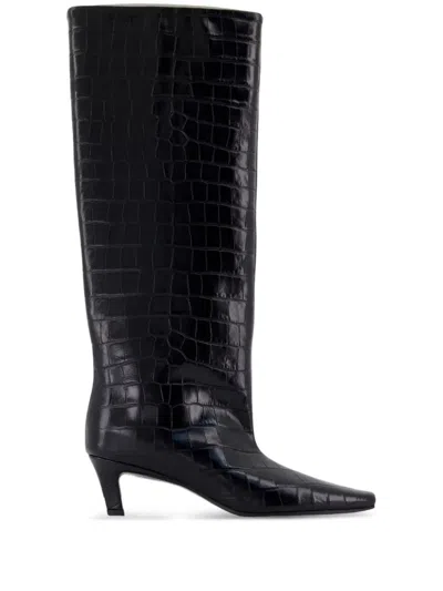 Totême Brown Croco-embossed Wide Shaft Tall Boots In Black