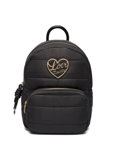 Love Moschino Heart-plaque Quilted Backpack In Black