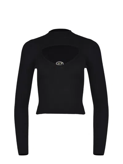 Diesel Ribbed Top With Keyhole Neckline In Black