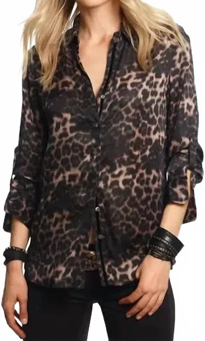 Cino Leopard Button Down Shirt In Black In Black