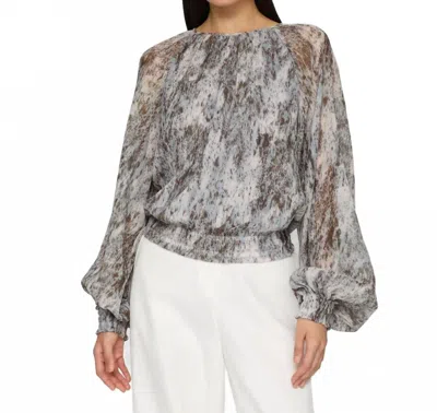 Lafayette 148 Speckled Glaze Print Georgette Gathered Blouse In Pearl Multi In Gray