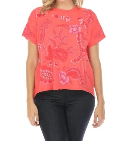 Johnny Was Cassia Raw Detail Swing Tee In Guava In Pink