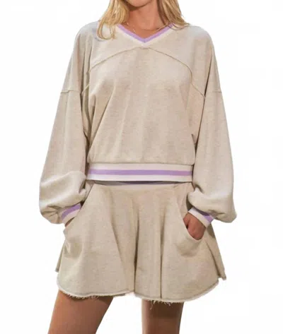 Jade By Jane Athletic V-neck Top In Beige In Brown