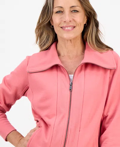 Style & Co Petite Full-zip Tunic Sweatshirt, Macy's Exclusive In Pink