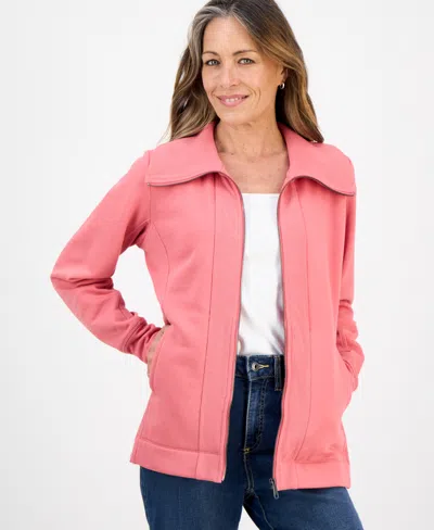 Style & Co Petite Full-zip Tunic Sweatshirt, Macy's Exclusive In Pink