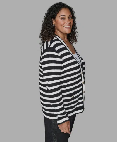 Karl Lagerfeld Plus Size V-neck Button Front Cardigan In Multi