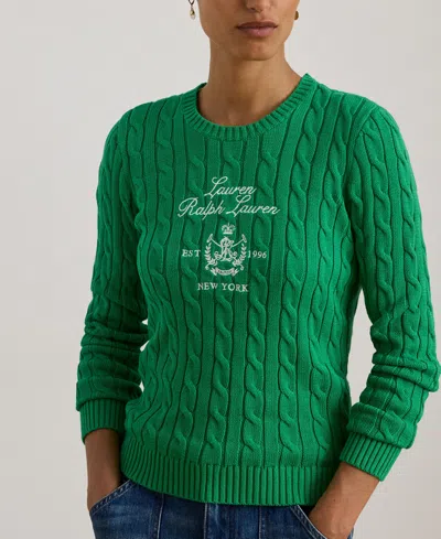 Ralph Lauren Plus Size Embroidered-crest Long-sleeve Sweater In Green