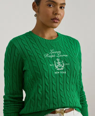 Ralph Lauren Plus Size Embroidered-crest Long-sleeve Sweater In Green