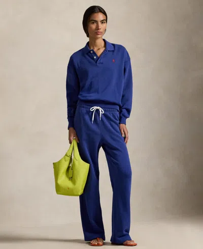 Polo Ralph Lauren Women's Drawstring Fleece Wide-leg Sweatpant In Blue