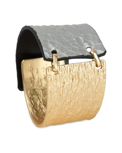 Saachi Textured Leather Bracelet Silver In Multi