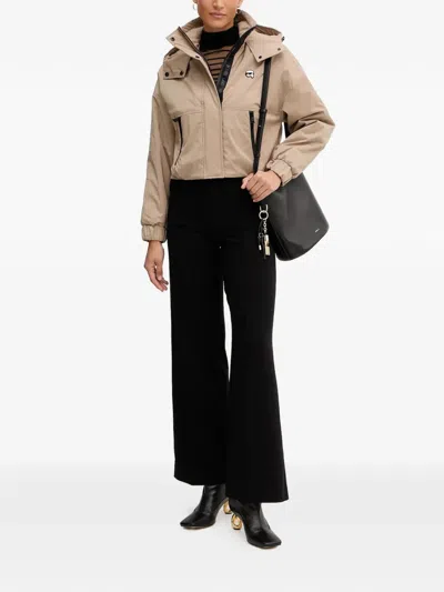 Karl Lagerfeld Ikon Hooded Patch Jacket In Neutral