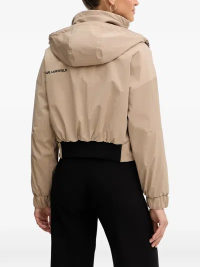 Karl Lagerfeld Ikon Hooded Patch Jacket In Neutral