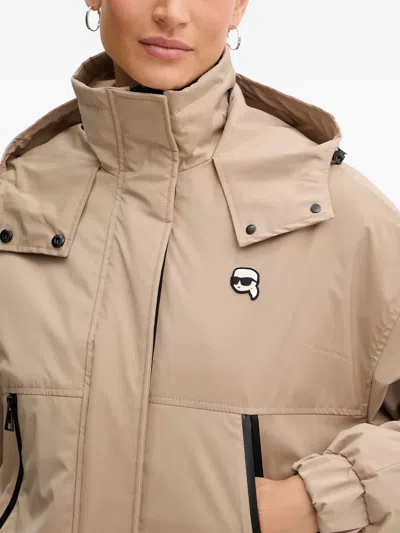 Karl Lagerfeld Ikon Hooded Patch Jacket In Neutral