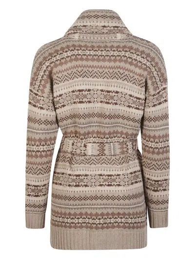 Ralph Lauren Patterned Belted Cardigan In Brown
