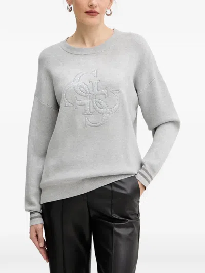 Guess Usa Studded Logo-detail Sweater In Gray