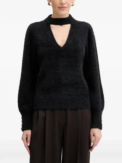 Guess Usa Fuzzy Cut-out Sweater In Black