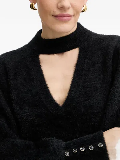 Guess Usa Fuzzy Cut-out Sweater In Black