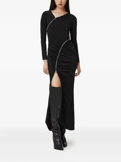 Allsaints Elsie Zip-detail Midi Dress In Black