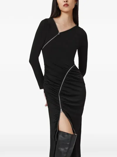 Allsaints Elsie Zip-detail Midi Dress In Black