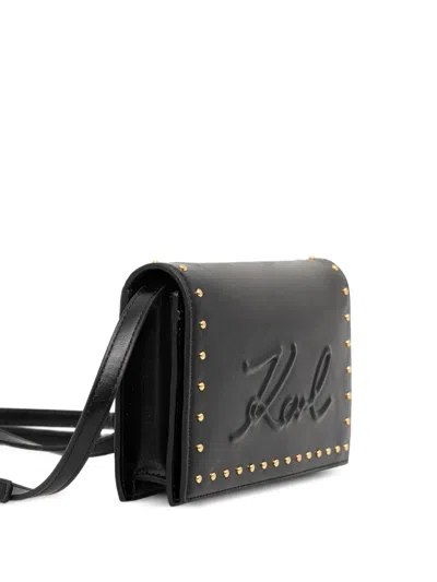 Karl Lagerfeld Embossed Studded Wallet On Strap In Black