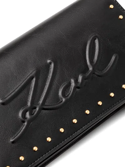 Karl Lagerfeld Embossed Studded Wallet On Strap In Black