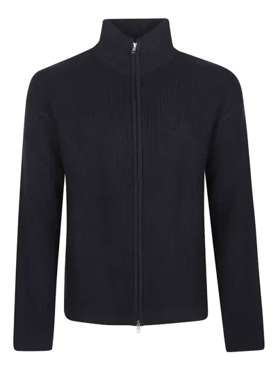 Soft Goat Zip Ribbed Cardigan In Blue