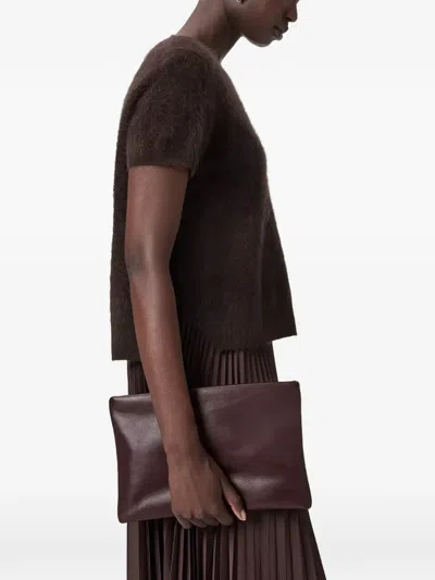 Allsaints Bettina Sheepskin Leather Clutch In Burgundy