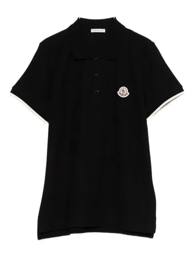 Moncler Logo Cotton Polo Shirt In Black