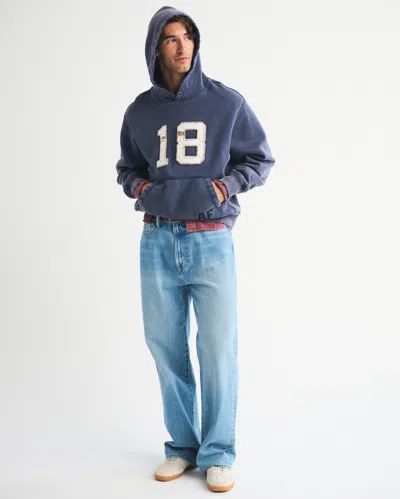 Abercrombie & Fitch Logo Popover Hoodie In Blue